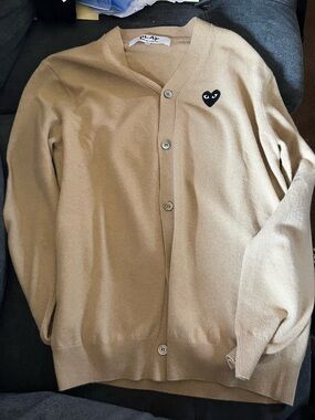 Comme des Garcons PLAY Beige Cardigan with Black Heart Logo